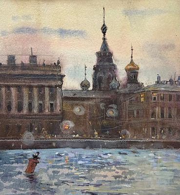 Елизавета Соколова "Белая ночь". 25/25см., бумага, акварель.