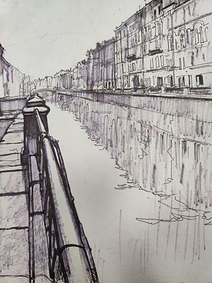 С.Руднев "На канале" смеш.техника .бумага 30-21 см 2014 г.