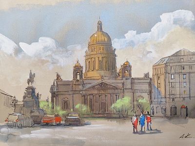 А. Кожина "Вид на Исаакиевский собор". Смешанная техника, 25х33 см., 2011 год. А. Кожина "Вид 