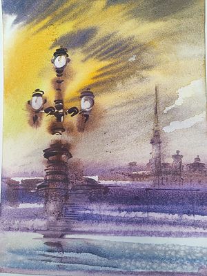 А.Пщеницын "Петропавловка" 29-21 см.-изображение, 42-30 см.-лист. бумага акварель.