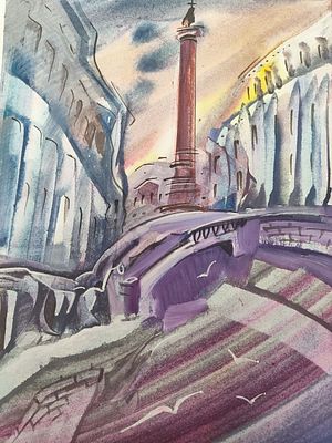 Пщеницын А. "Александрийский столп" , бумага акварель 29-21 см. изображене, 41-30 см.-лист.
