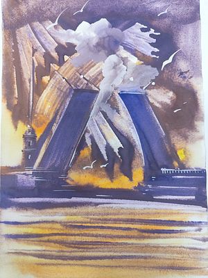 А. Пщеницын "Белые ночи" 29-21см.изображение, 42-30 лист. бумага акварель.