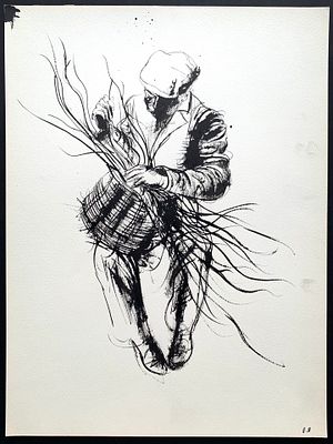 [ранний] Олег Яхнин. Рисунок 1970-х, бумага, тушь, лист торшона 48х36 см. Подпись тушью. 