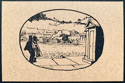 [с выставки] Александр Бенуа. Концовка к Медному всаднику Пушкина. 10Х15 см. Экземпляр А.Р. 