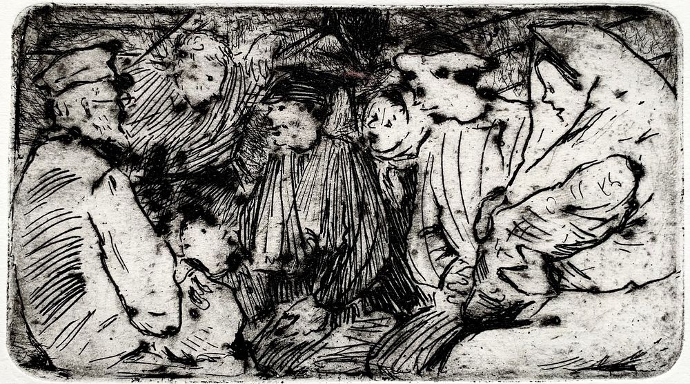 [редкий до реставрации] Вера Матюх. В поезде. Ожидание. 1940-е, офорт, 7,5х13,4 см. Лист 30х21 