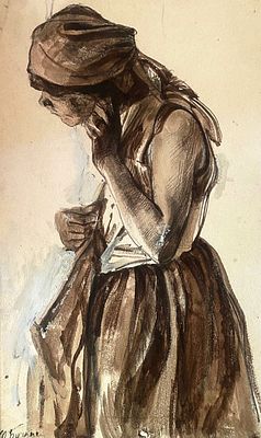 П. Бучкин " Девушка-крестьянка ".
40-28 см, изображение 48-35 см. Работа представлена в 