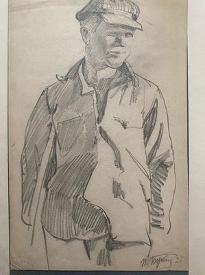 П.Бучкин "Молодой рабочий" .(1886-1965).1927 год. бумага карандаш. Подпись и дата в правом 