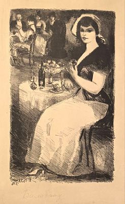 К.Рудаков "В кафе" иллюстрация к книге Мопассана "Милый друг" 1934 год , 38-24 см .бумага 