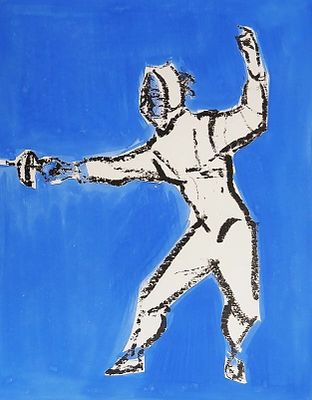 Матюх В." Фехтование." Серия &laquo;Спортивный календарь&raquo;.1961. Смешанная техника (литография 