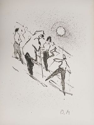 Матюх В. На горе. Серия &laquo;Спортивный календарь&raquo;. 1961. Литография. Лист 42,5х30,5 —
