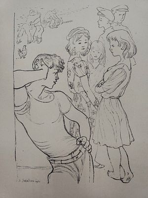 &laquo;В деревеньку маленьку…&raquo;, 1961 г. КОЛЛЕКЦИОННАЯ СОХРАННОСТЬ! Бумага, автолитография. Лист – 
