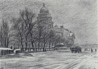 &laquo;Ленинградская непогода&raquo;. 1946 г. КОЛЛЕКЦИОННАЯ СОХРАННОСТЬ! Бумага, автолитография. Лист – 35 