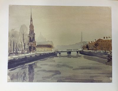 Лапшин Н. Ленинград. Крюков канал. Бумага, факсимильное воспроизведение. Размер: 26,5 х 34 см. 