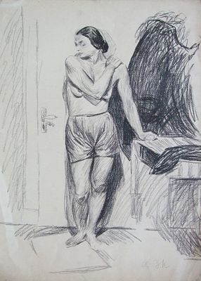 Астапов И.C(1905-1982 год). Обнаженная. 30-годы., бумага итальянский карандаш. 56.5 см. х 42.0 см. 