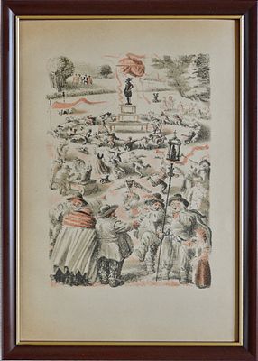 32.	Кибрик Е. Иллюстрация к повести Р. Роллана &laquo;Кала Брюньон&raquo;. СССР, 1935 год. Бумага 