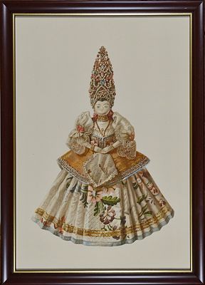 46.	Кукла. Российская империя. 19 век. Бумага, литография. Размер рамы: 32.0 х 23.5; В хорошем 