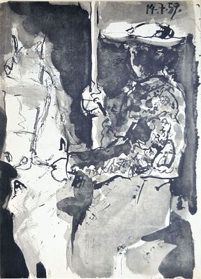 . Рисунок из серии: &laquo;Toros&raquo;.Пикассо. 1959 год. бумага, офсетная литография. 1961 года. Размер: 