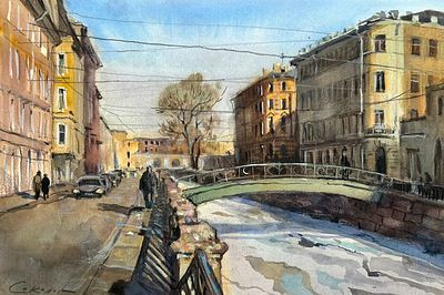 "Мучной мост" 30-40 см .бумага акварель, темпера, цветной карандаш. Е .Соколова.