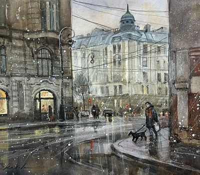 "Австрийская площадь" 25-35 см. , акварель , цветной карандаш , темпера .Е.Соколова.