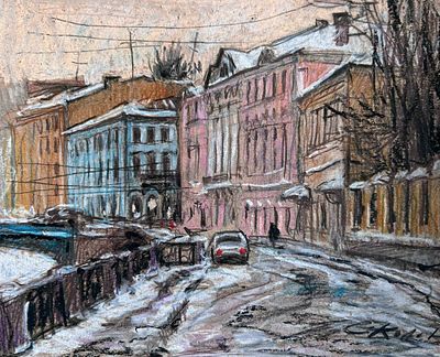 "На Мойке" 19-22 см .бумага масляная пастель. Е.Соколова.