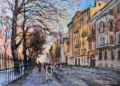 "На Таврической " 19-22 см, . бумага , масляная пастель .Е.Соколова.
