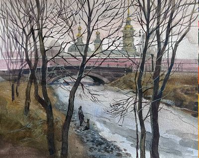 "Весна на Кронверской " 30-40 см. бумага акварель..Е.Соколова.