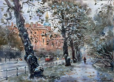 " В конце ноября " 30-40 см. бумага акварель, Е.Соколоа.