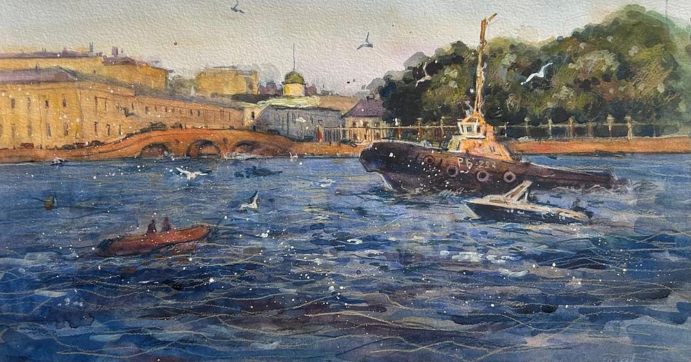 "На Неве" 30-45 см.бумага акварель Е.Соколова.