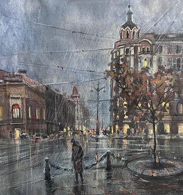 "Площадь Льва Толстого" 30-30 см. бумага акварель. Е.Соколова.