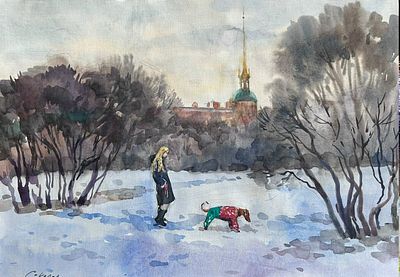 "На Марсовом поле" 30-40 см бумага .акварель.Е.Соколова.