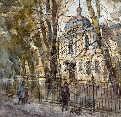 "На улице Рентгена" 30-32 см .бумага акварель .Е.Соколова.