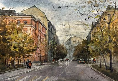 "Зверинская улица" 30-40 см. бумага акварель.Е.Соколова.