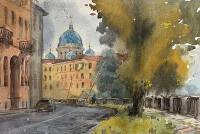 "Вид на Троицкий собор" 30-40 см.акварель.Е.Соколова.