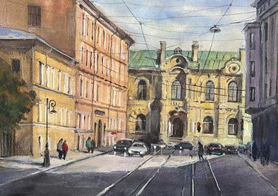 "Улица Белинского" 30-40 см .бумага акварель.Е.Соколова.