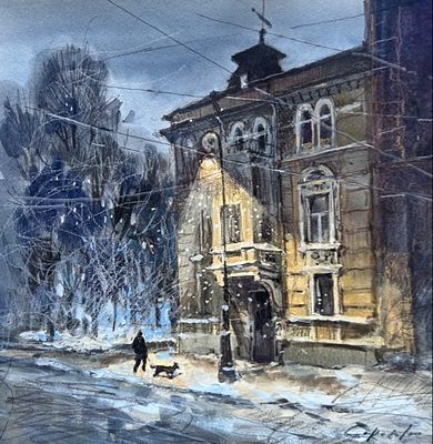 "Домик на Каменностровском" 30-30 см.бумага акварель.