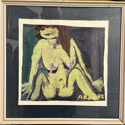 Арон Зинштейн "Обнаженная"1995 год. 30-30 см. смешанная техника .картон масло. Арон Иосифович 