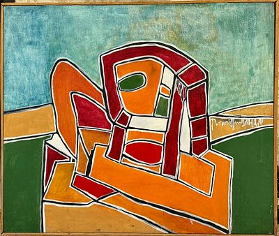 Боб Кошелохов(1942-2021)" Композиция ", .1991 год. 114-136 см.обивка темпера.масло. . Один из 