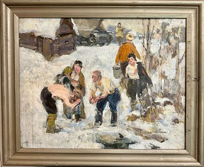 Б.Ф .Федоров (1922-1984 г) этюд к картине "Утро танкиста"45-56 см. 1954 год. . "Художник Б. 