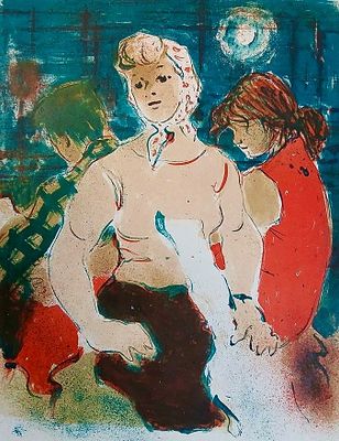 Матюх В." Студенты". 1959. лист 62х45,5, из. 44х34,5.см.