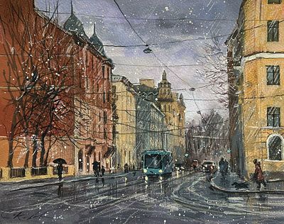 "Малый проспект" 30-40 см, бумага акварель.Е.Соколова.