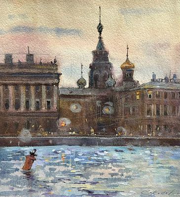 "На Неве" 30-30 см. бумага акварель. Е.Соколова.