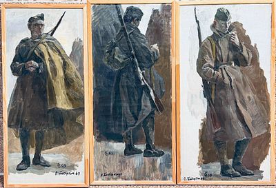 О.Бетехтин триптих "Солдаты" 1969 год, холст масло 90-40 см. каждая работа.