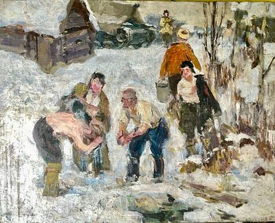 Б.Ф .Федоров (1922-1984 г) этюд к картине "Утро танкиста"45-56 см. 1954 год.
"Художник Б. 