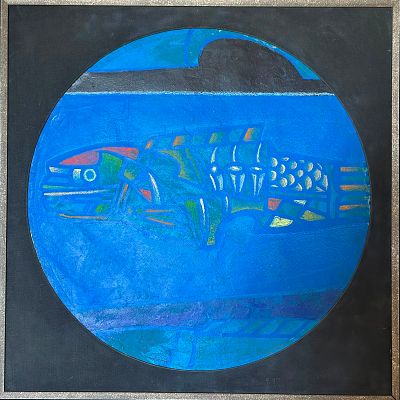 Геннадьев Андрей. Рыба. 1989 г., холст, оргалит, масло, 95,5х94,5 см. 
Работа в хорошем 