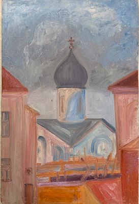 В.Стерлигов "Переяславль-Залесский " картон масло, 35-24 см. конец 1950 годов, работа 