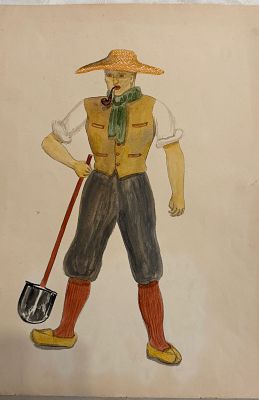 Т. Глебова((1900 – 1985) эскиз костюма к балету "Ящик с игрушками" Дебюсси. акварель, 1935 год. 