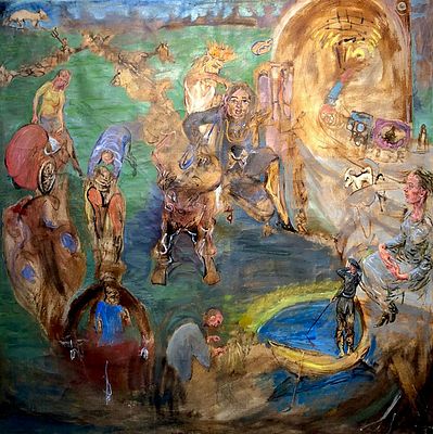 Натта Конышева &laquo;Стилист в саду&raquo;. 2005. Холст, масло, 132х130 !!!!. Натта Конышева (1935-2022) – 