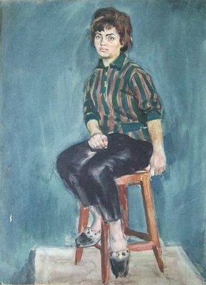 6.	Женская модель в полосатой блузке. Автор Ковалев. 1962/63гг. Бумага, акварель. Размер: 54.0 