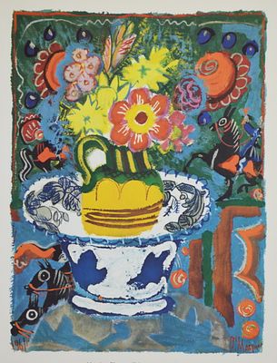 13.	Маврина. Натюрморт с цветами. 1961г. Бумага, лито-офсет.. Размер 42.0 х 30.0; 21.5 х 
