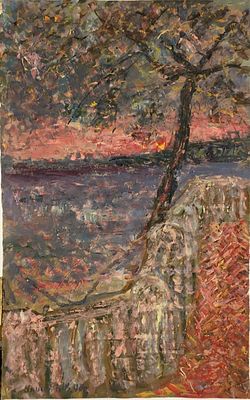 Городской пейзаж. Ельцов В.р. 1990 г. Бумага, масло. Размер: 67,5 х 43 см. В хорошем состоянии 